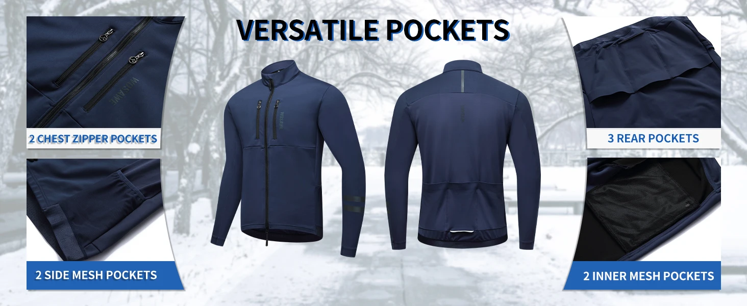 WOSAWE Herren Winter Radfahren Fahrradjacken Winddichte Softshell Thermo-Fahrradbekleidung für Herren Warme Fleece-Rennrad-Windjacke – Detail 6