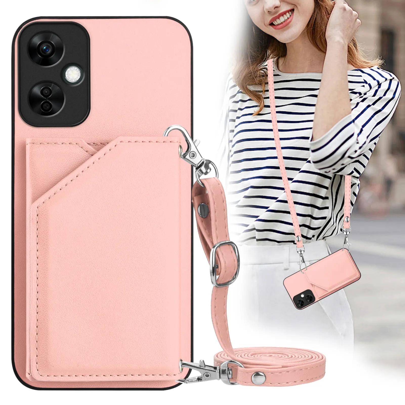 Crossbody Leather Wallet Strap Case with Lanyard