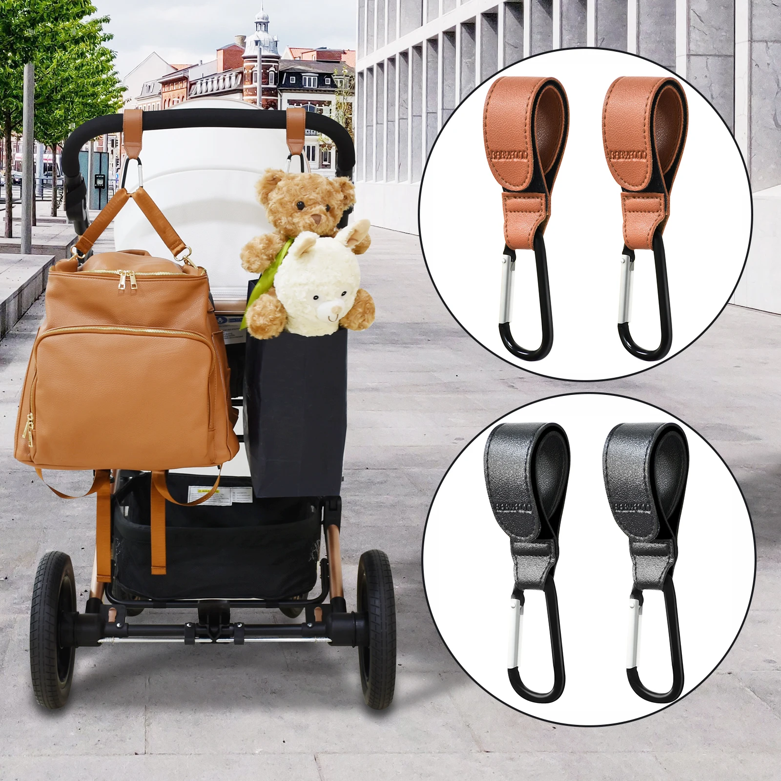 Pu Leather Stroller Accessories Stroller Organizer Hooks Organizer