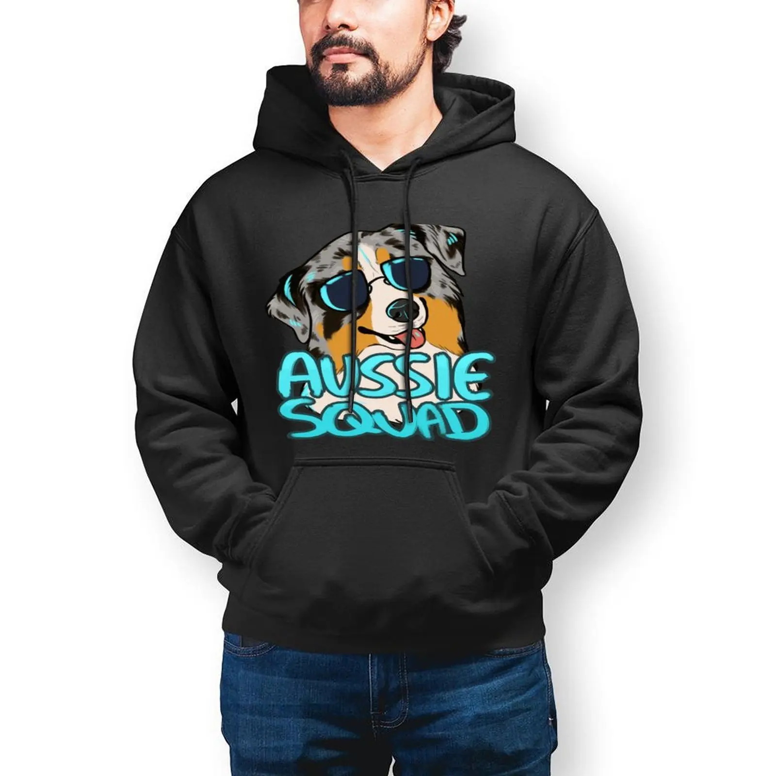 

Australian Shepherd Casual Hoodies AUSSIE SQUAD Kawaii Cotton Sweatshirts Winter Long-Sleeve Fashion Oversized Pullover Hoodie