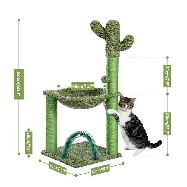 Cactus Cat Tree with Hammock Scrapers Tower 7