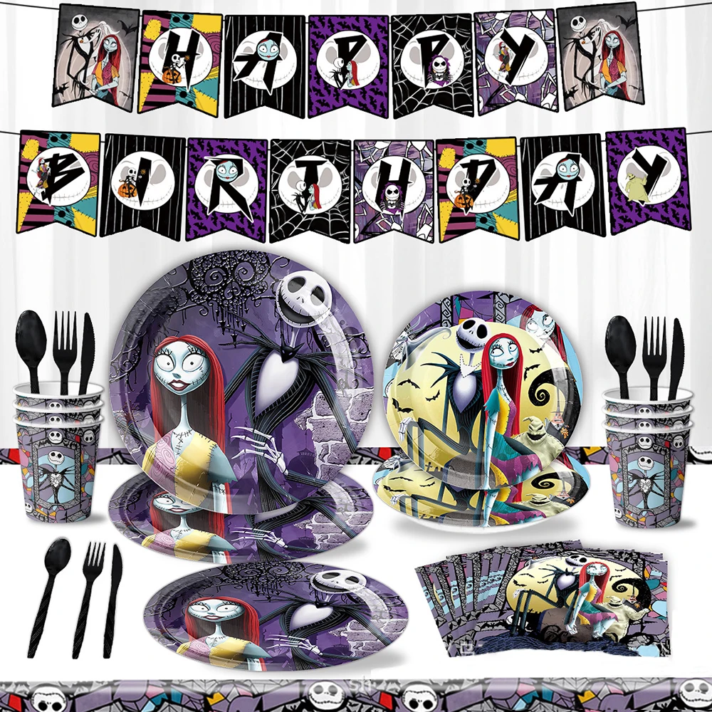 20-96 Stück Kit Nightmare Before Christmas Halloween Geschirr Geburtstagszubehör Party Banner Kind Cartoon Dekoration Fotografie – Detail 1