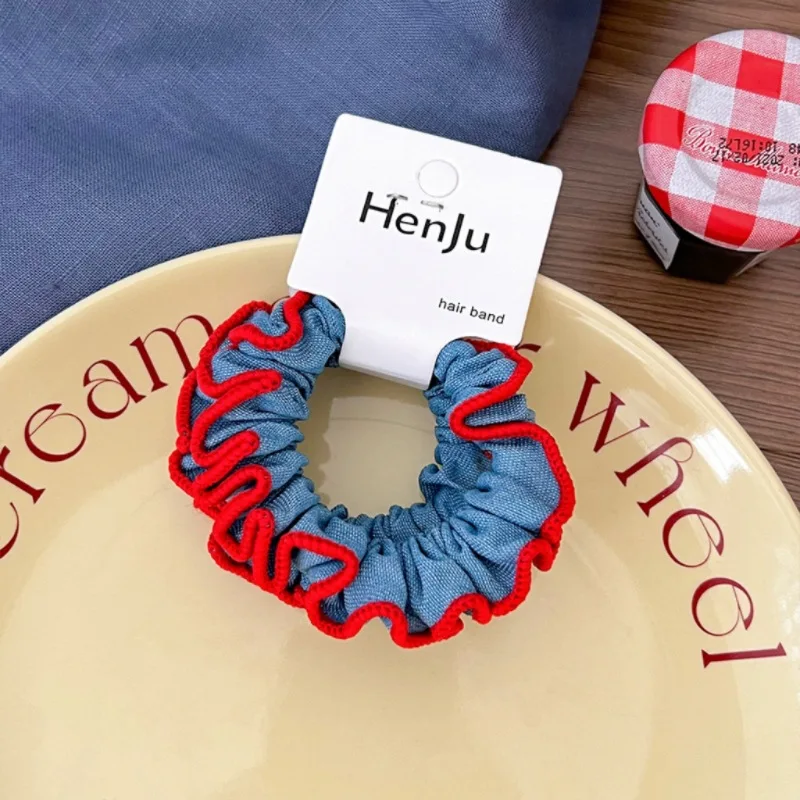 Women's High-Quality Denim Lace Hair Scrunchies Set - Cute & Sweet Elastic Hair Bands