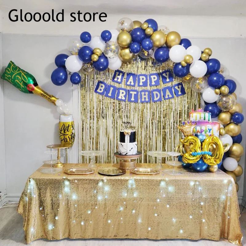 Sursurprise-Ensemble de décoration d'anniversaire bleu turquoise, kit de  ballons en or bleu sarcelle, rideau à franges, bannière pour enfants et  adultes, anniversaire - AliExpress