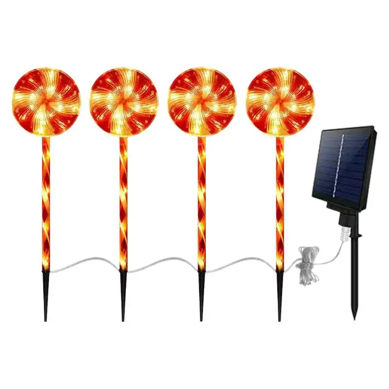 

Solar Christmas Candy Lights Solar Powered Outdoor Pathway Lollipop Lights Driveway Light With 4 Lollipops Yard Stake Lamp