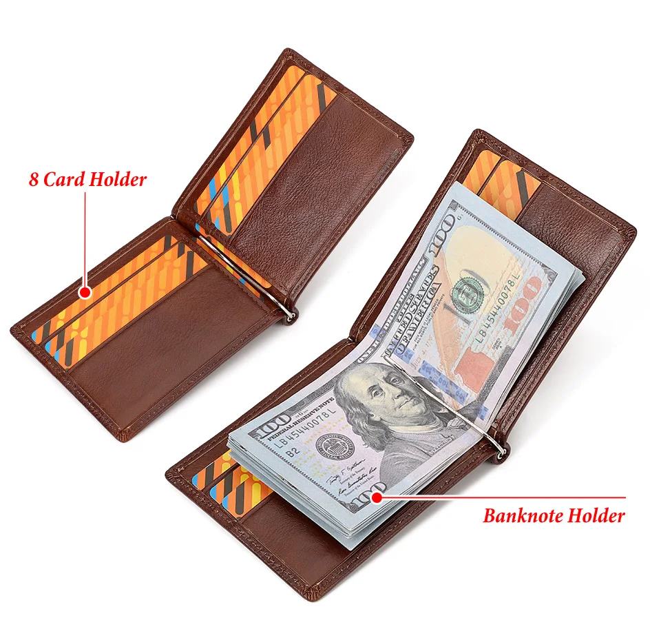 Schlanke Herren-Geldbörse aus echtem Leder mit Geldklammer, RFID-blockierendes Bifold-Kreditkartenetui, schmale Geldbörse mit Bargeldhalter – Detail 6