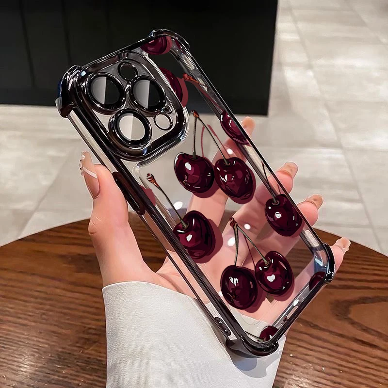 Red Cherry Shockproof Transparent Electroplated Phone Case