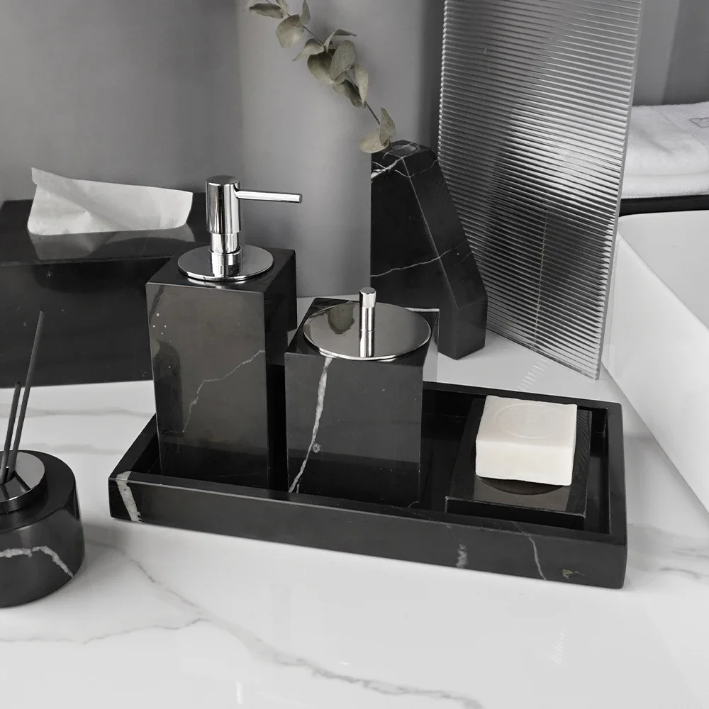 

Dish Dispenser Luxury Soap Nero Box Black Bathroom Vase Tissue Aromatherapy Marble Marquina Set Bottle Accessories