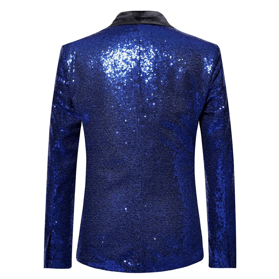 Shiny Blue Sequin Glitter Men's Blazer Nightclub Prom Suit Jacket for Men Costume Homme Stage Clothes for Singers Performance 2