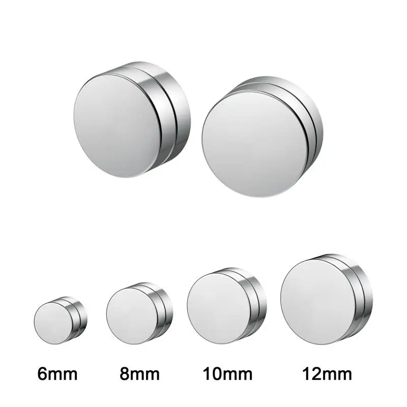 Ear Clip Earrings 2pcs Trendy Round Non Piercing Strong Magnet Magnetic Punk Men Women Ear Clip Earrings Non Piercing Earrings 6/8/10/12mm clip earrings ear clip ear accessories magnetic earrings