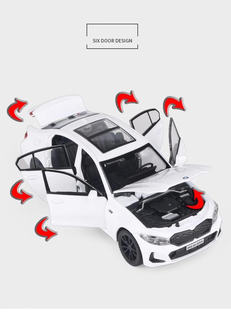 Alloy Car With Led Light 1:32 Bmw 320I Children'S Car Toy With Sound And Light