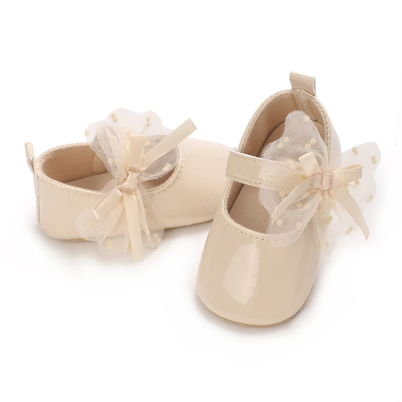 Baby Girl Shoes 0-18M Classic PU Leather Girls' Baby Shoes Bow Princess Flat Bottom Anti slip Soft Bottom Walking Newborn Crib Dress Shoes