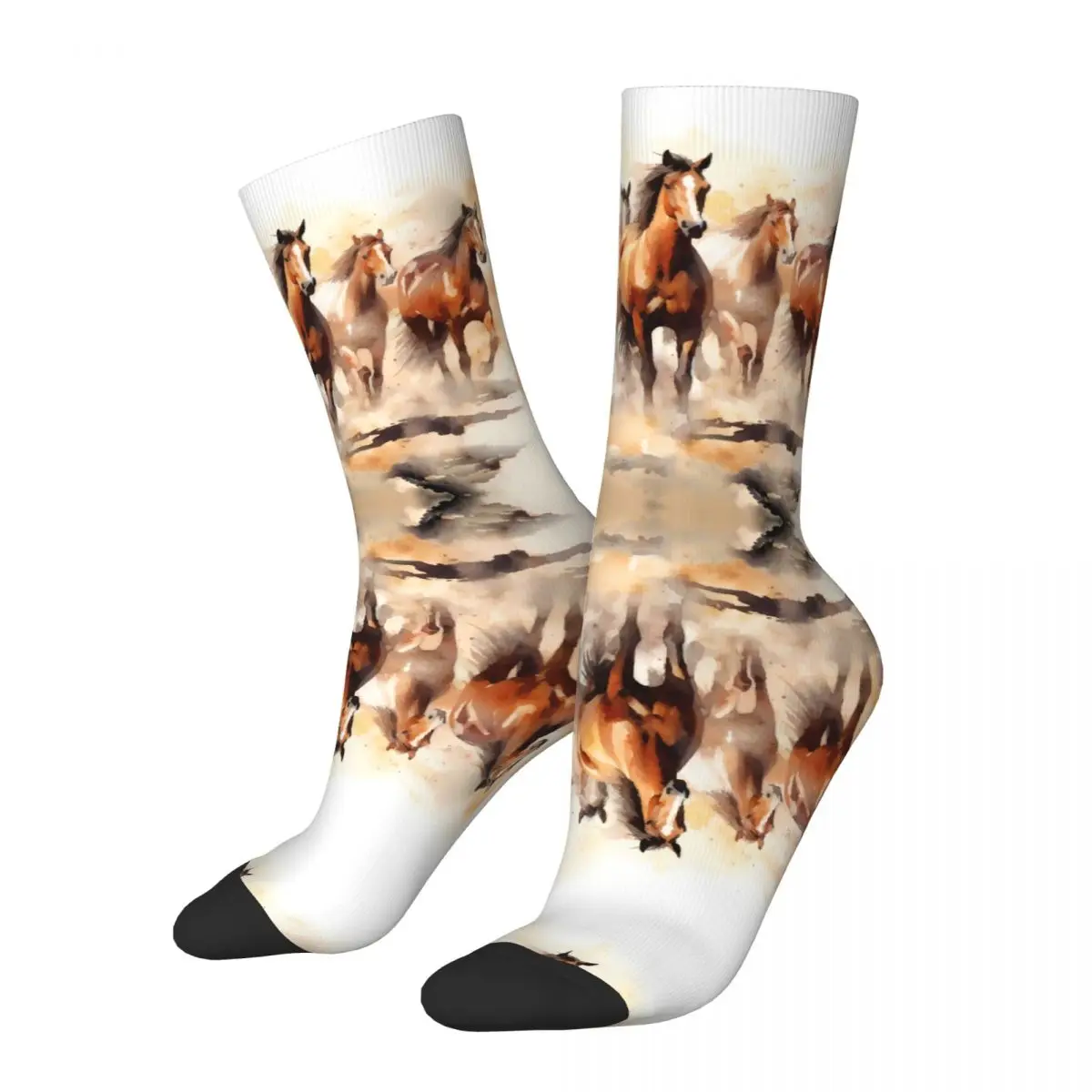 Hip Hop Vintage Herd White Brown Horses Crazy Calzini A Compressione Da Uomo Unisex Galloping Horses Harajuku Seamless Crew Sock