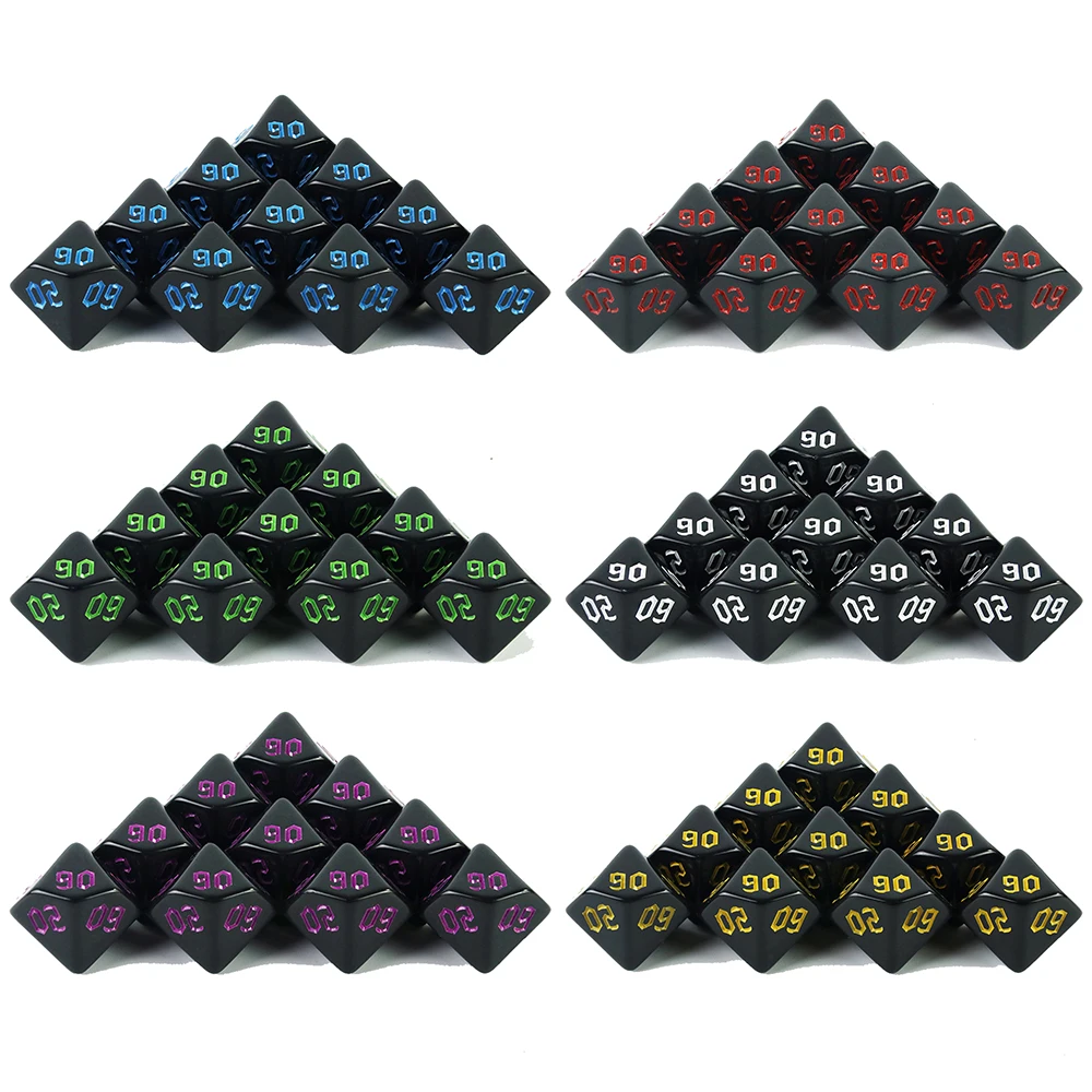 10pcs D00 Dice Black Polyhedral Digital Dice for D&D Games DND RPG 10 Sided