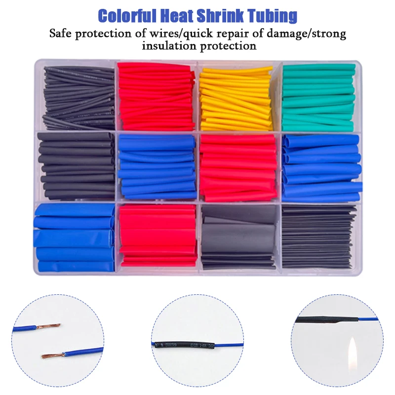 

750pcs Pipe Sleeve Thermoresistant Tube Heat Shrink Wrapping Kit Assorted Wire Cable Heat Shrink Tube Set Insulation Sleeving