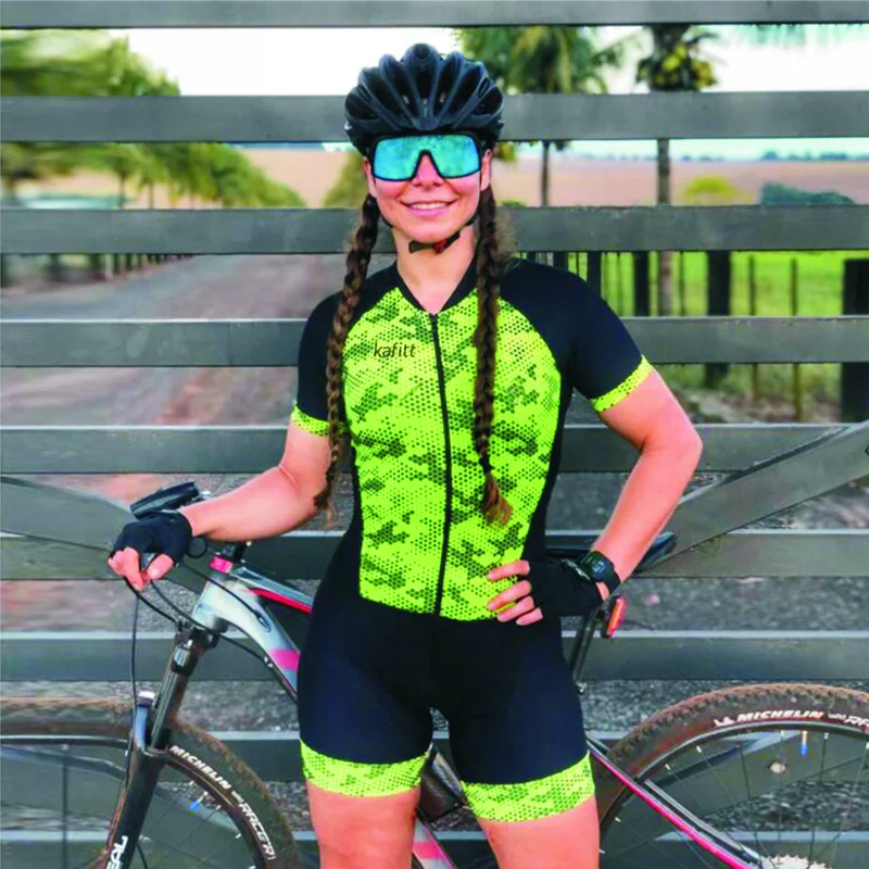 Women's cycling tight-fitting one-piece outfit for competition. Spring/Summer style short-sleeved set. Little Monkey GEL sportsw