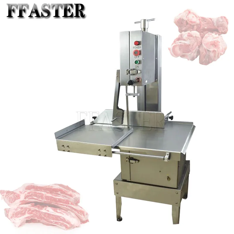 

Commercial Electric Meat Bandsaw Stainless Steel Vertical Bone Sawing Machine Workbeach with 2 Blades for Rib Pork Beef