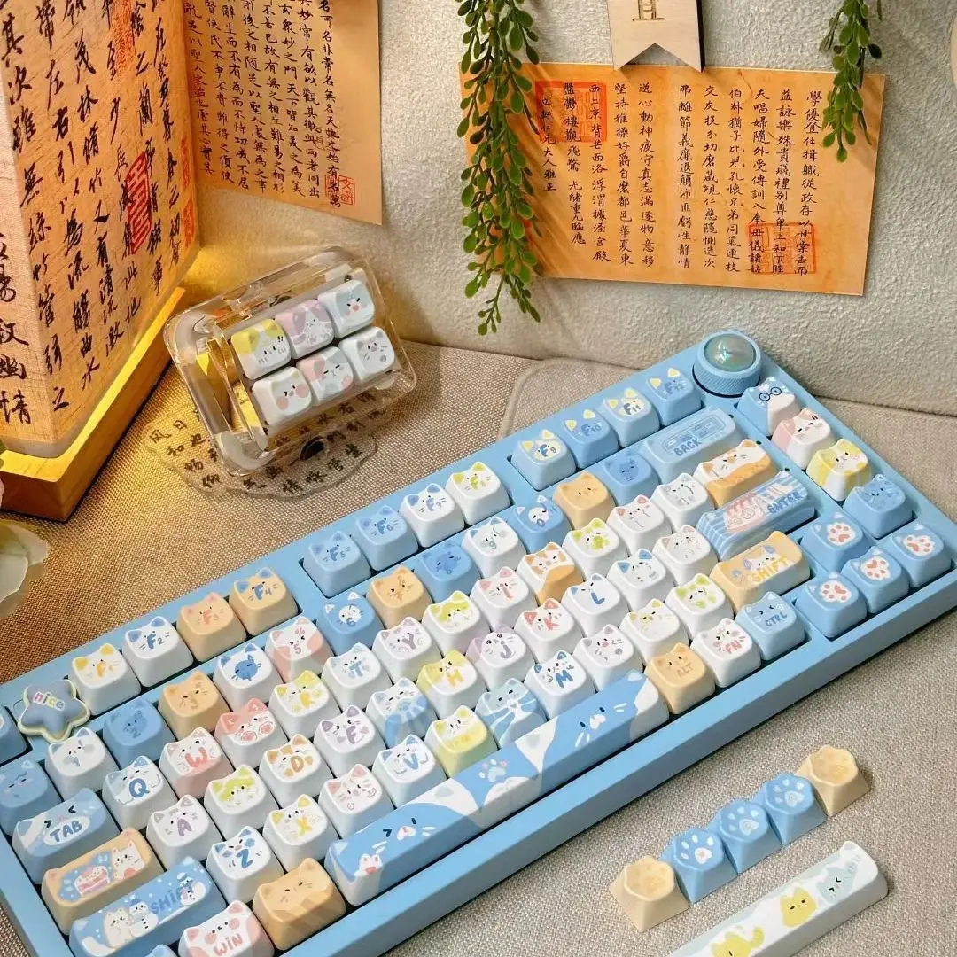 Cute Cat Mao Keycaps para Teclado Mecânico Keycaps Quadrados Sublimação Térmica Pet Party Alice 2.25 u 2.75u 142 Chaves Novo