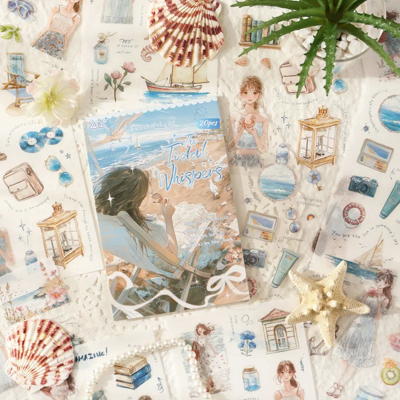 미스터페이퍼 20개입/봉투 이터널 위스퍼스 시리즈 듀얼 소재 소녀 테마 스티커 DIY 스크랩북 저널 데코용 기본 재료