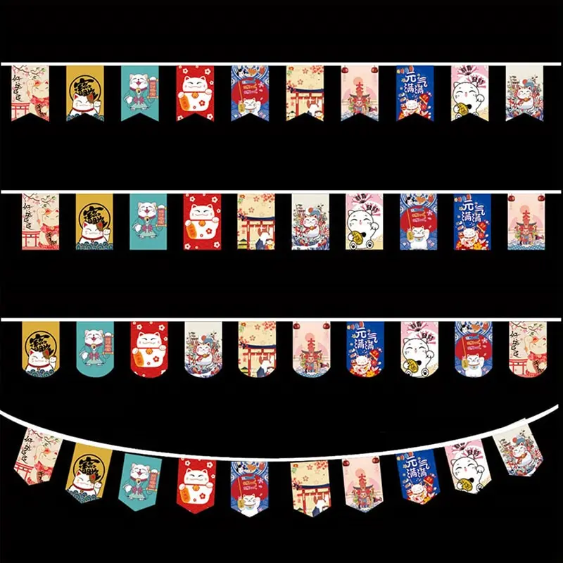 Stile Giapponese Lucky Cat Hanging String Flag Sushi Restaurant Bunting Striscioni In Poliestere Izakaya House Birthday Party Decoration