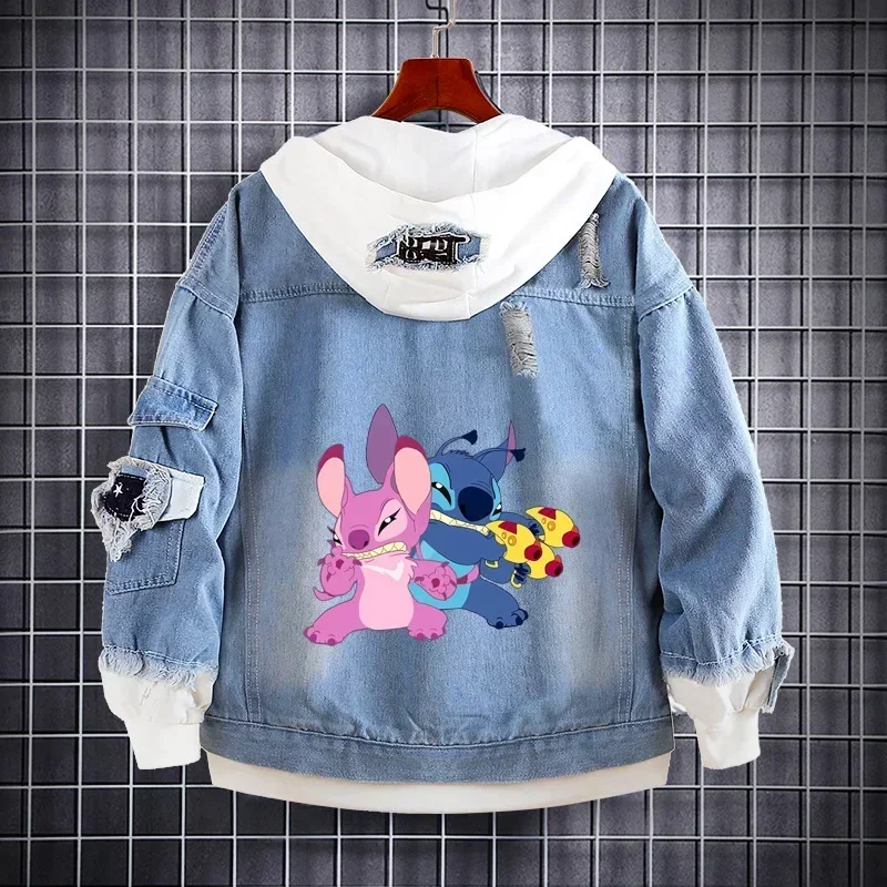 thumbnail image 1 of Chaqueta vaquera de Disney Lilo y Stitch, sudaderas de dibujos animados para primavera y otoño, abrigos con capucha para niños, ropa informal de moda para adultos y ropa de calle., 1 of 1