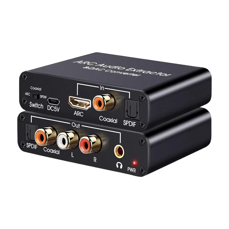High-Quality HDMI ARC Audio Extractor DAC Converter 192KHz SPDIF/Optical/Coaxial to 3.5mm L/R Stereo for TV Soundbar Amplifier
