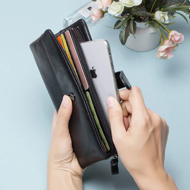 CONTACT\'S Wallet Women Fashion Coin Purse for Ladies Genuine Leather Long Clutch Wallets with Cell Phone Bags Card Holder