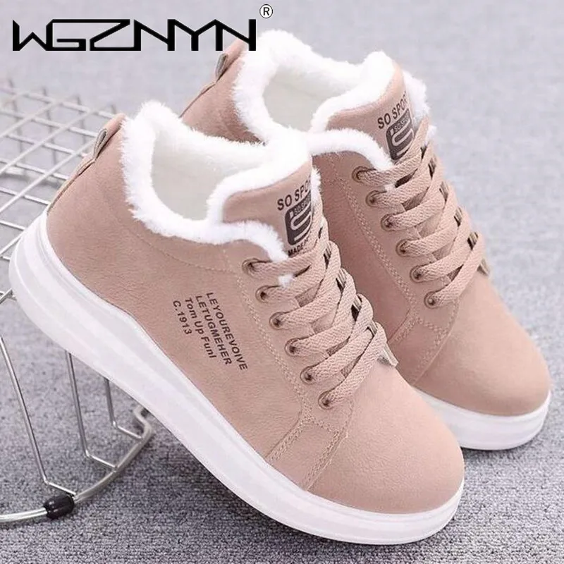 Winter Outdoor Women Shoes Warm Fur Plush Lady Casual Shoes Lace Up Fashion Sneakers Zapatillas Mujer Platform Snow Boots Mujer