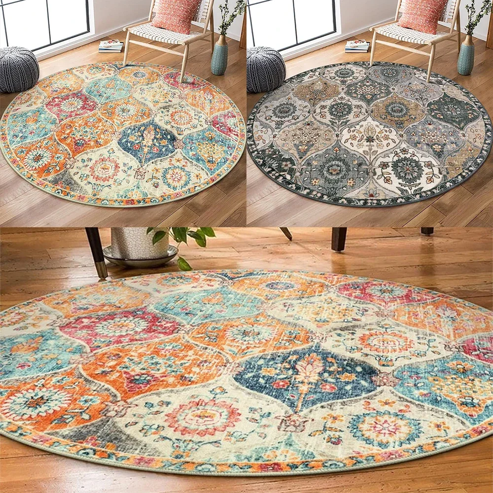 Bohemian Round Carpet for Living Room Bedroom Anti Slip Super Soft Area Rug Meeting Room Kid Room Vintage Foldable Floor Mat - Image 3