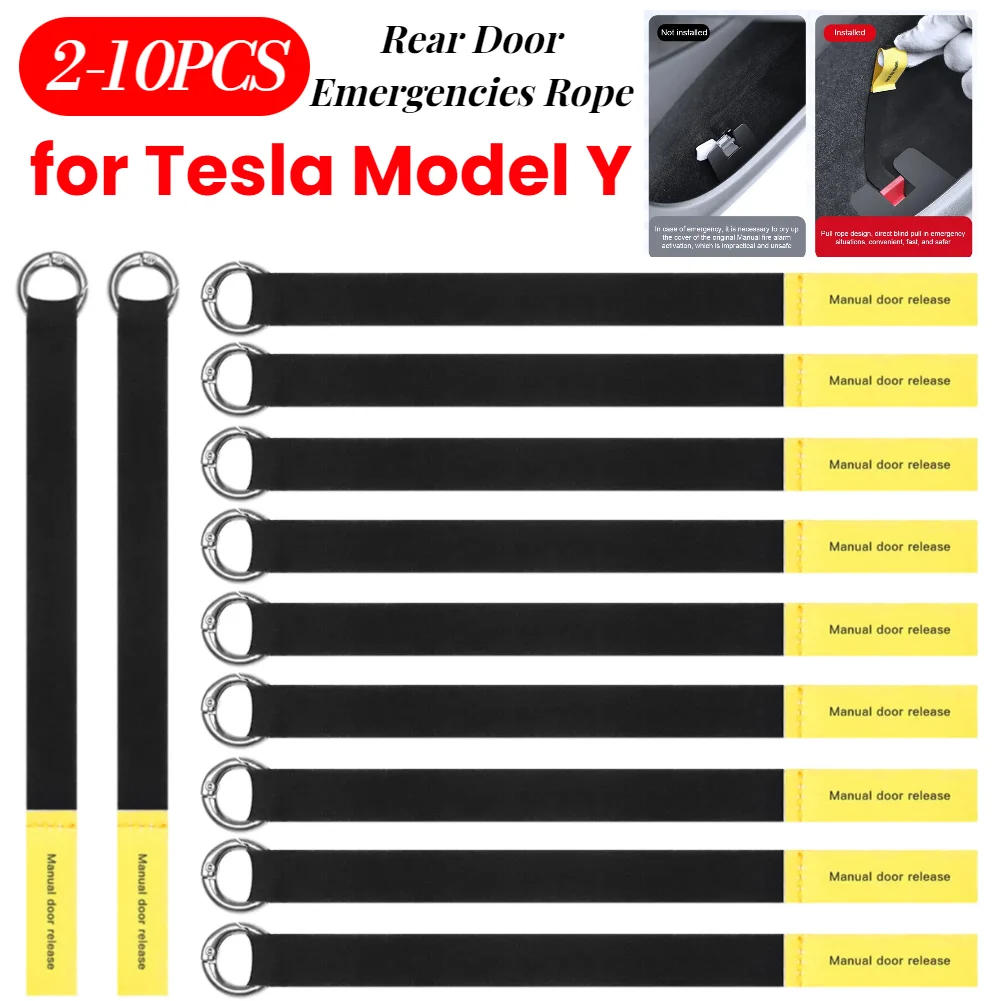 Car Door Emergency Handle Extended Rear Door Emergency Puller Manual Door Release Emergency Safety Pull Rope for Tesla Model Y