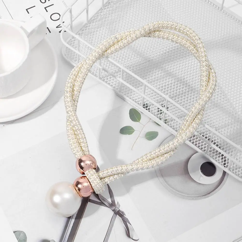 

No-drill Curtain Tiebacks Adjustable Faux Pearl Curtain Tiebacks Set Punch-free Curtain Ties Rope Heavy Duty Handmade for Room