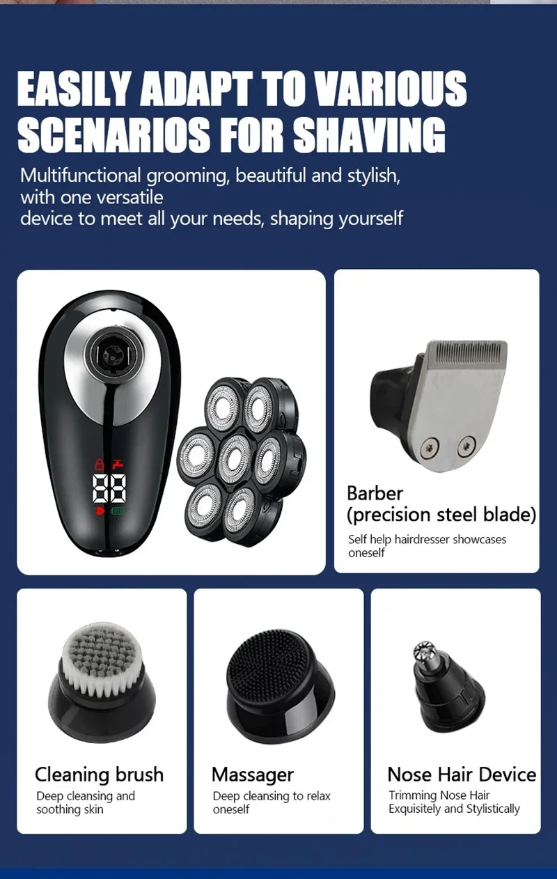 Electric Shaver For Men 5-in-1 Rechargeable Beard Trimmer Head_voghion.com