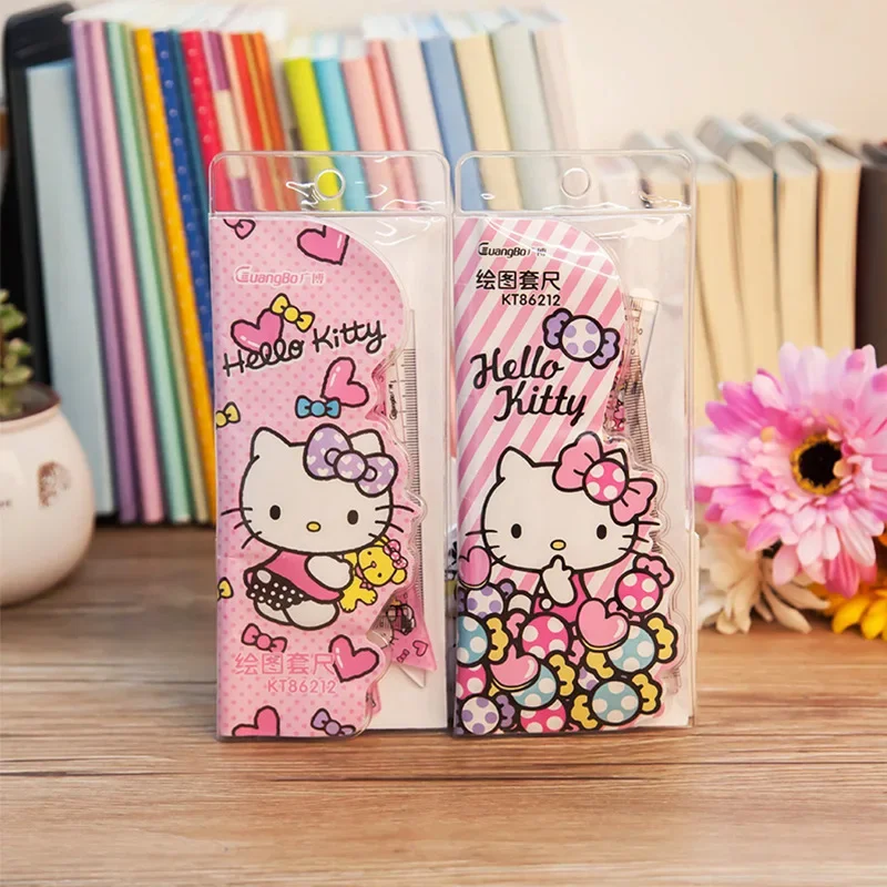 Sanrio Hello Kitty righello Set Cartoon Kids righello dritto piastra triangolare goniometro angolo Gauge Set forniture di cancelleria per ufficio