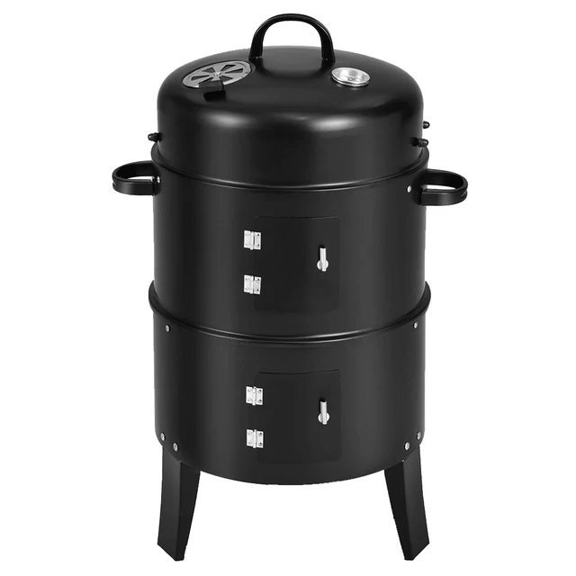 Vertical Charcoal Smoker with Built-in Thermometer Round BBQ Grill 2 Access Doors for Parties Camping Outdoor Cooking 6