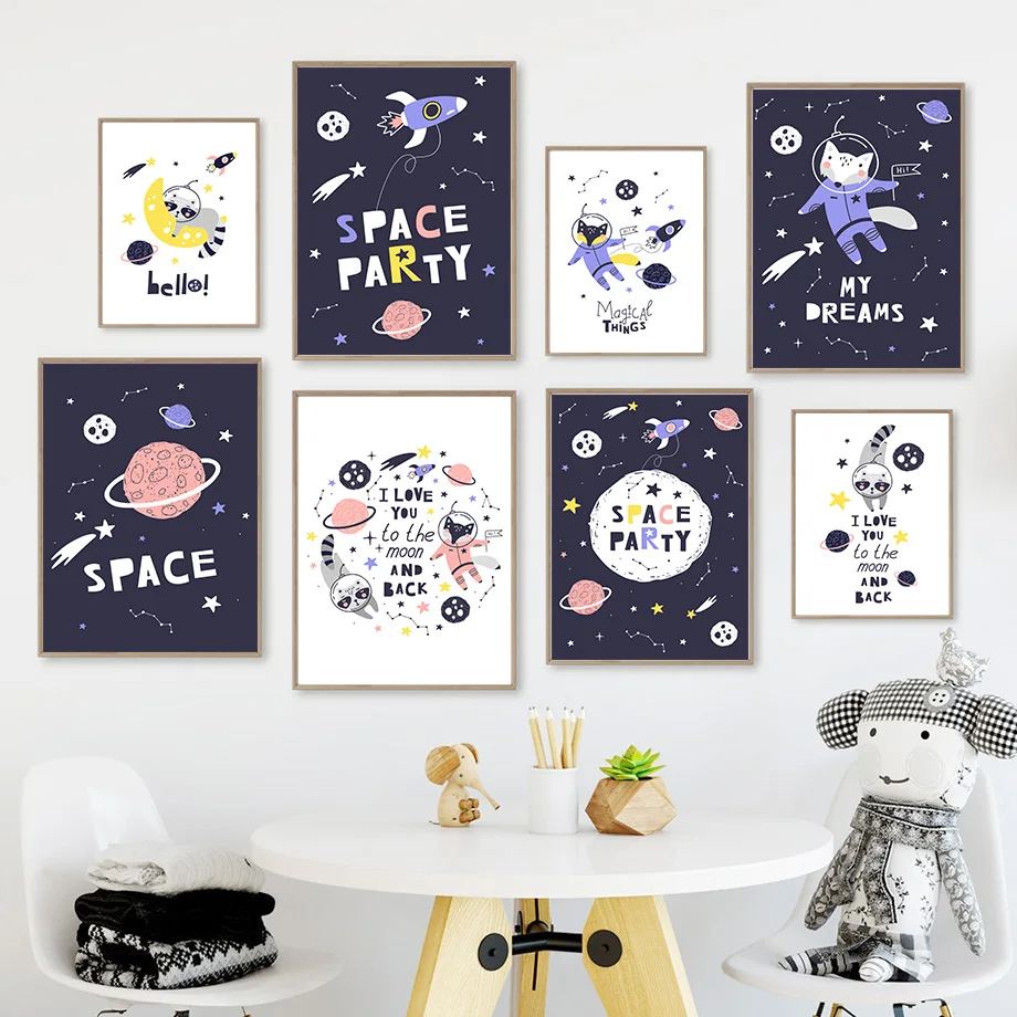 

Space Astronaut Rocket Planets Stars Moon Wall Art Canvas Painting Nordic Posters And Prints Wall Pictures Baby Kids Room Decor