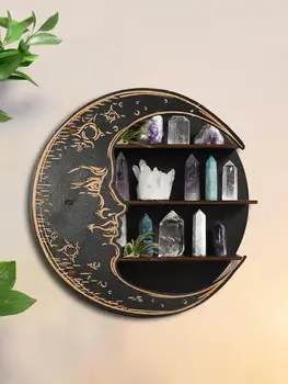 3-tier Black Moon Round Wooden Storage Rack Crystal Shelf Display Modern Home Decoration Essential Oil Rack Floating Wall Shelf 1