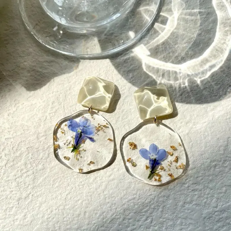 Cute Colorful Flower Round Earring Unique Epoxy Resin Pressed Flower Earring Women Sweet Natural Flowers Statement Jewelry 2024