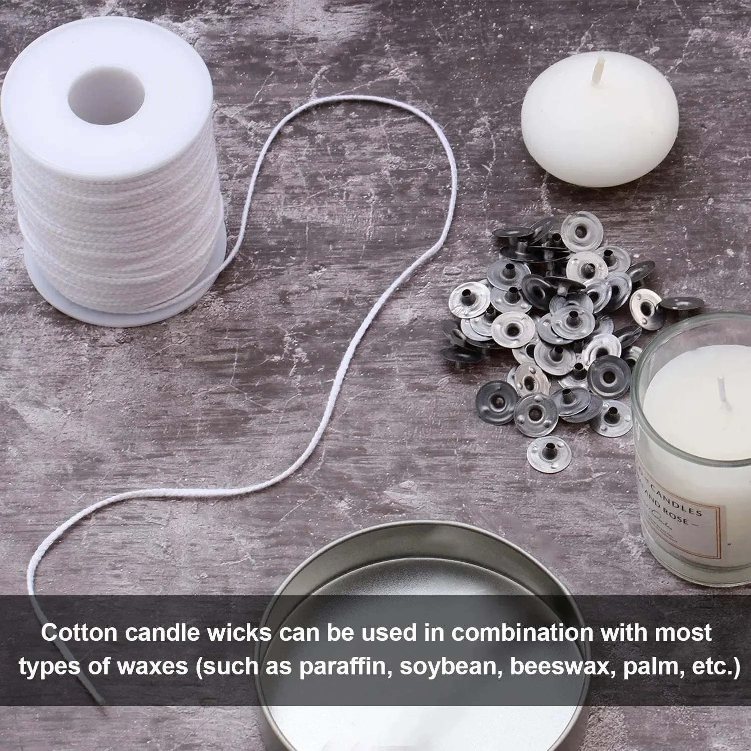 100Pcs Candle Holder 61m Cotton Candle Wick Smokeless Aromatherapy Cylindrical Candle Thread Candle Making Kit DIY Candle Maker