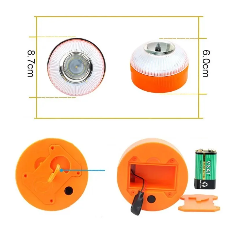 Emergency Light Car Strobe Light Car Emergency Beacon Light V16 Magnetic Replaceable Battery Strobe Flashing Warning Light Road Accident Lamp Safety Accessory