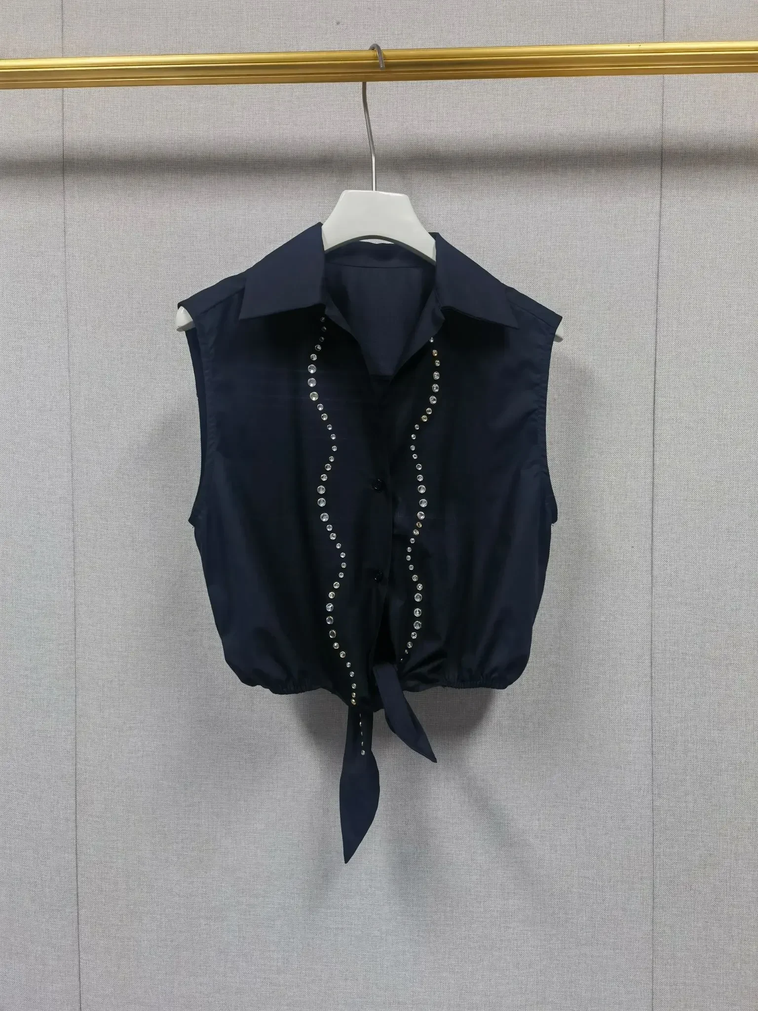 워터 리플 다이아몬드 여성 탱크탑 매듭 허리 슬림 민소매 베스트 또는 여성 A라인 미디 스커트 슈트-Freehip.co.kr