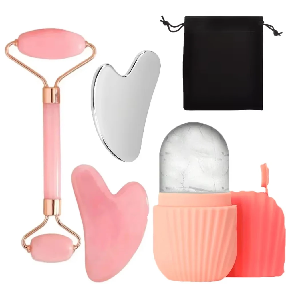 Enhanced Facial Roller & Gua Sha Skin Care Set with Silicone Ice Roller