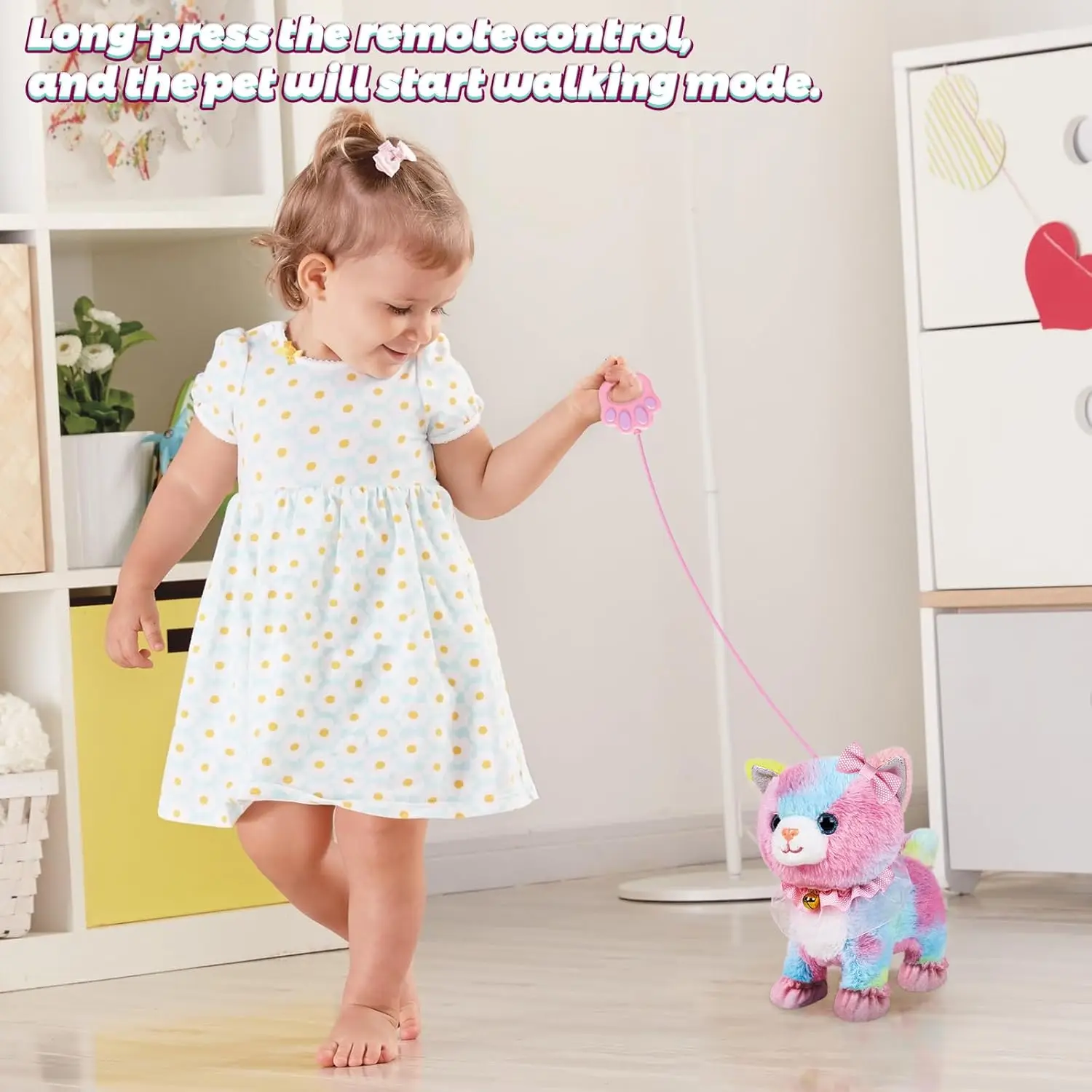 Touch&Voice Controlled Remote Lifelike Walking Cat Toy with Leash,Can Walk, Meow, and Wags Tail, Best Gift for Girls Ages 3+ 4