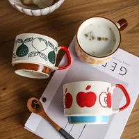 300ml Japanese Flower Coffee Mug Set Retro Ceramic Milk Oats Mug Office Water Handgrip Cup Kitchen Party Drinkware Set 2