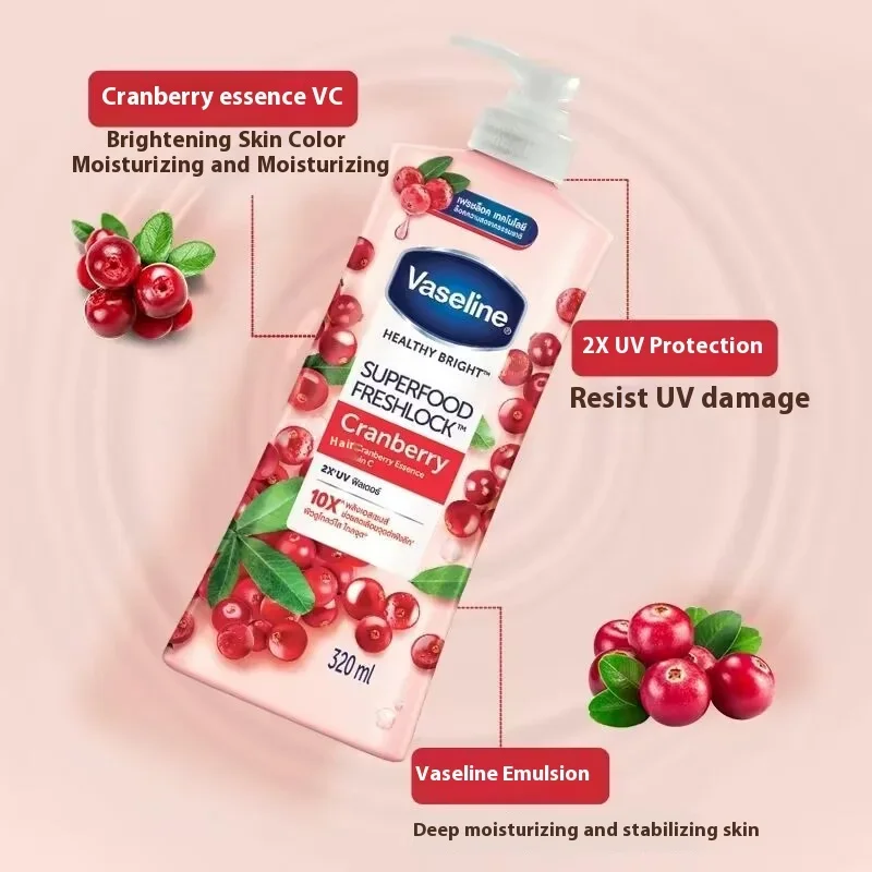 Vaseline Cranberry Essence Body Lotion with Vitamin C Moisturizing Brightening Skin Cream 3
