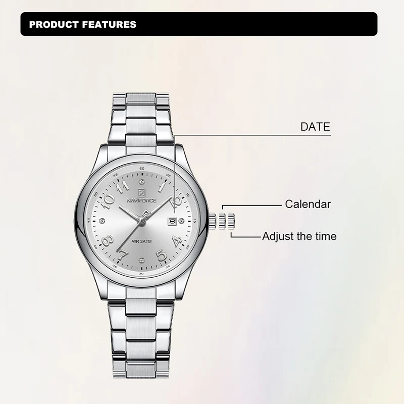 NAVIFORCE Luxury Watches For Woman High Quality Ladies Quartz Watch Waterproof Steel Band Women Wristwatches Give for Girl Gifts 2
