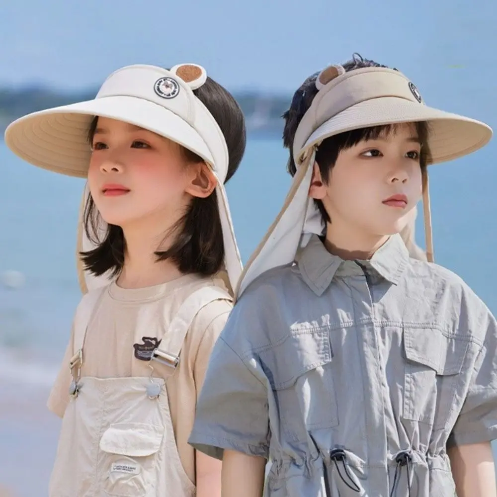 Breathable Cartoon Empty Top Hat Quick Dry Removable Kids Shawl Sun Hat Sunscreen Wide Brim Baby Sun Protection Hat Summer