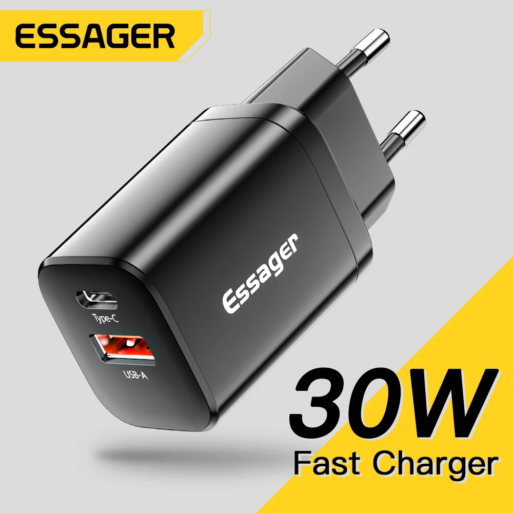 Зарядное устройство Essager сетевое с двумя портами USB Type-C и поддержкой быстрой