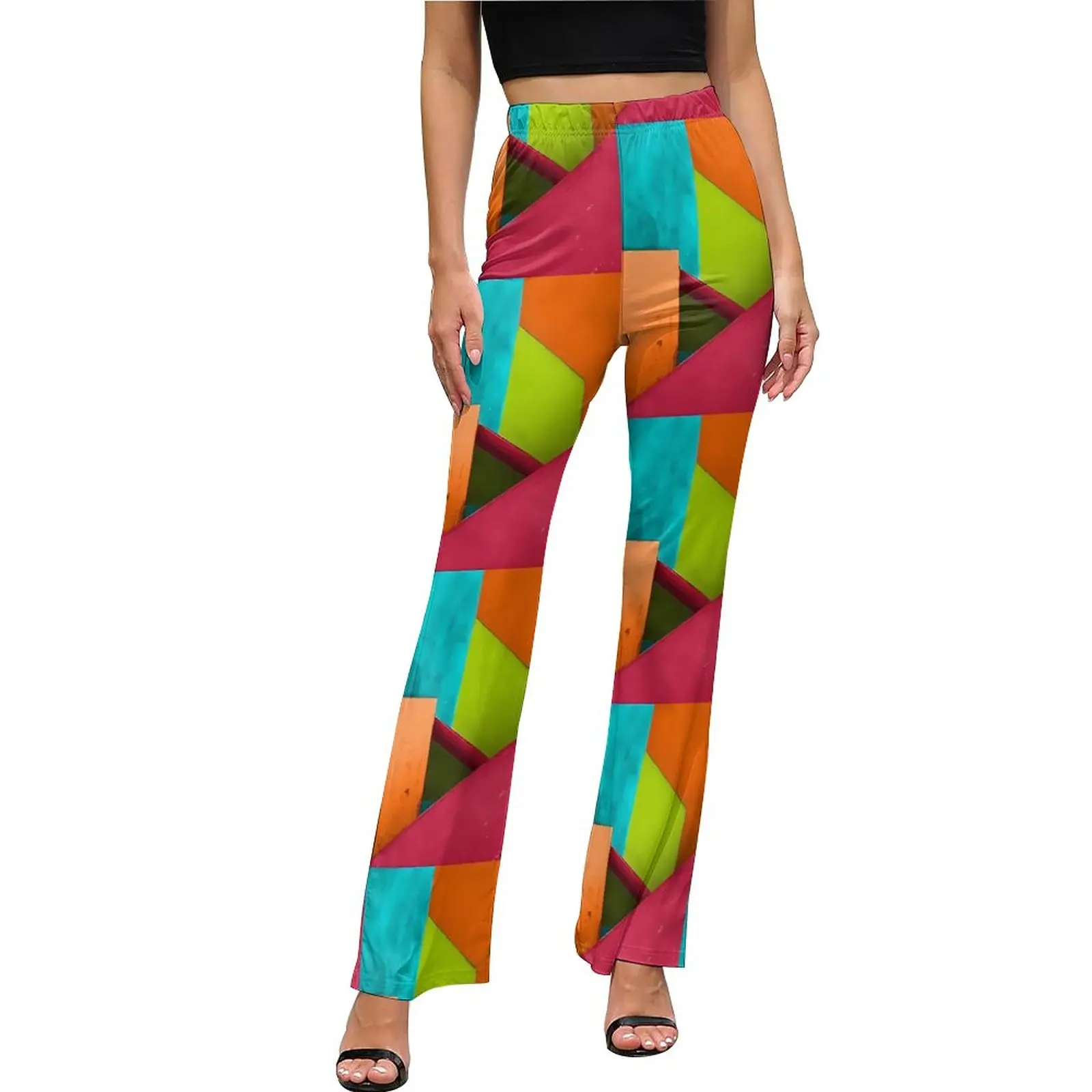 

Cuban Colorblock Pants Elastic Waist Colorful Print Harajuku Flare Pants Spring Sexy Printed Oversize Trousers