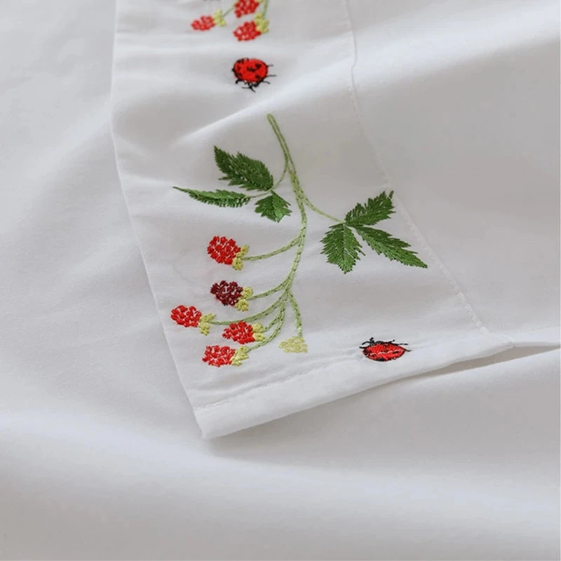 100% Cotton Twill Embroidered Bed Sheets Luxury Flowers Embroidery Solid Color White Bedding Flat sheet 230*250cm 250*250cm 5