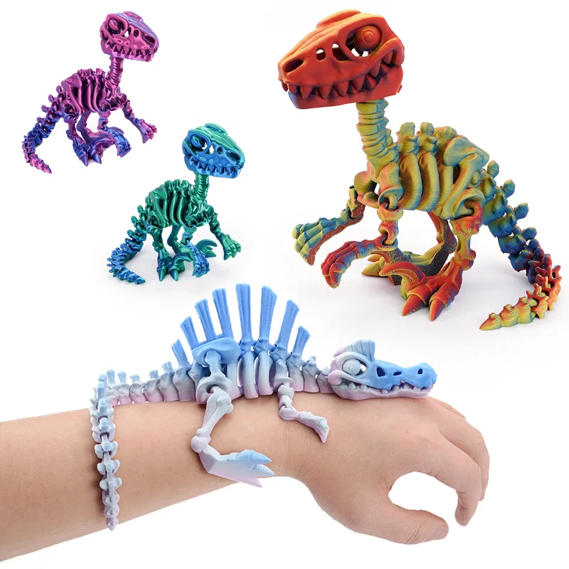 Mini 3D Printed Dinosaur Skeleton Model Movable Joints Velociraptor Decor Desk Ornament Kids Gift Home Decoration Action Figures